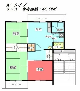 公社賃貸SMALIO 招提B【7-206号室】の間取り