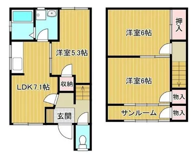 大阪府堺市東区北野田【テラスハウス】の間取り
