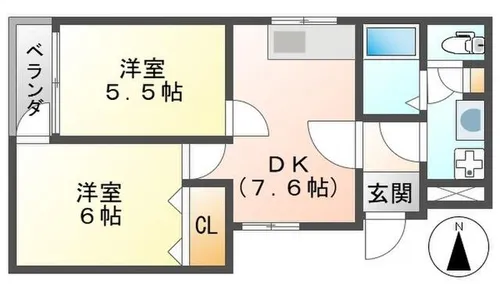 ローズコート富松【206号室】の間取り