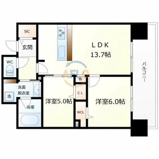クレストコート同心【9階】の間取り