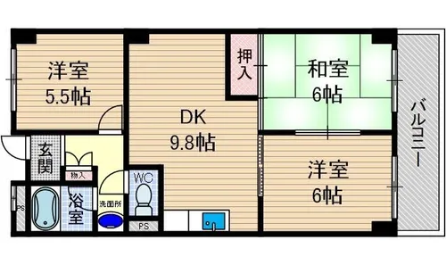 天王タウンハイツ【105号室】の間取り