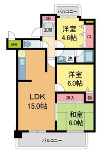 グランヴィラージュ逆瀬川【3階】の間取り