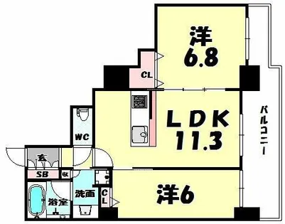 カスタリアタワー長堀橋【3階】の間取り