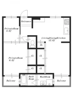 ビレッジハウス見瀬1号棟【4階】の間取り
