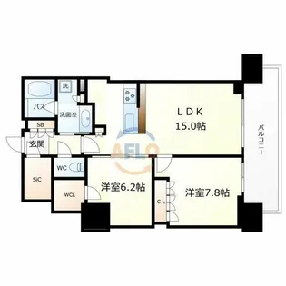 ジオタワー南森町【33階】の間取り