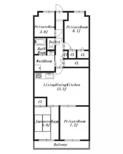 橿原神宮前スカイハイツ【3階】の間取り