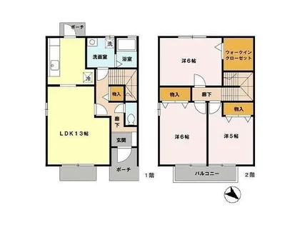 大阪府大阪狭山市茱萸木2丁目【テラスハウス】の間取り