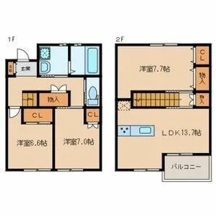 福岡県福岡市南区寺塚1丁目【テラスハウス】の間取り