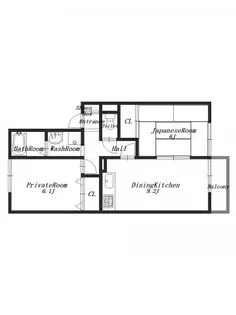 セジュール三笠B【2階】の間取り