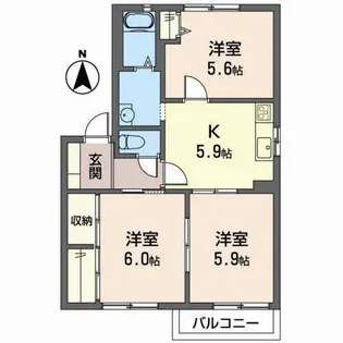 はぴねすハイツ喜田【0201号室】の間取り