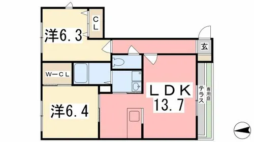 メゾンルーチェ A棟【102号室】の間取り