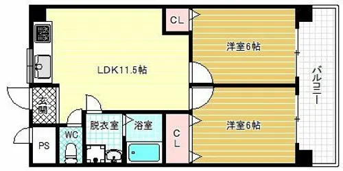 新栄プロパティー羽曳が丘【2階】の間取り