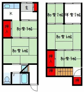 大阪府八尾市陽光園2丁目【テラスハウス】の間取り