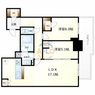 シエリアタワー大阪堀江【39階】の間取り
