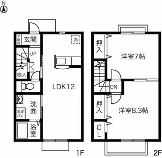 愛知県一宮市北方町北方字北辰已前【テラスハウス】の間取り