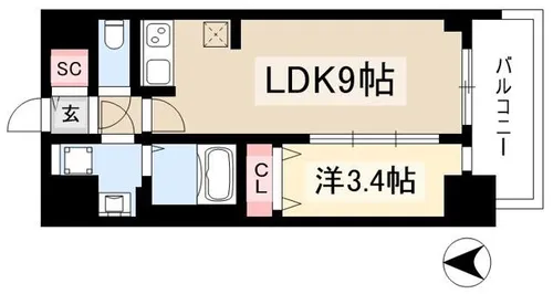 プレサンス名駅南エディフィス【9階】の間取り