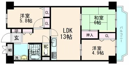 アーク江坂【6階】の間取り