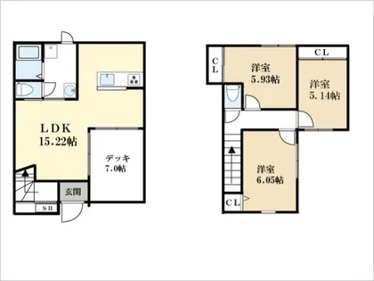 京都府京田辺市興戸地蔵谷【テラスハウス】の間取り