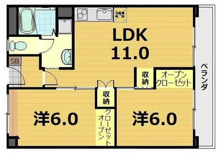 ベルヴィタウン京都伏見(向島市営住宅9街区)【2階】の間取り