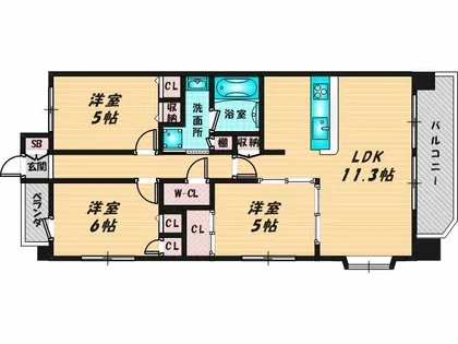 グランアッシュ上小阪【5階】の間取り