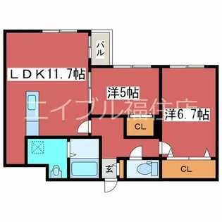 バーニーズ ヴィスタ【1階】の間取り