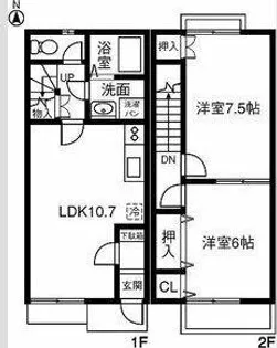 愛知県高浜市論地町2丁目【テラスハウス】の間取り