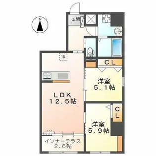 ラ カーサ明倫【101号室】の間取り