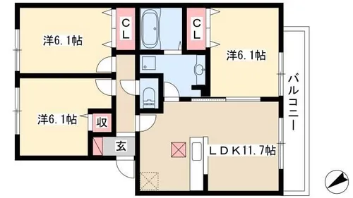 エス プラージュ【302号室】の間取り