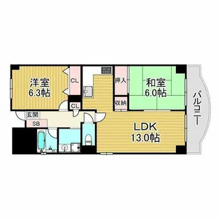 ロイヤルハイム里中【2階】の間取り