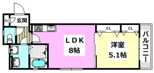 クリエオーレ岸辺【1階】の間取り