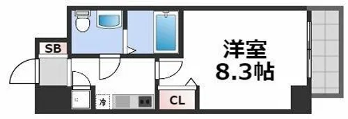 レジュールアッシュ難波MINAMI-Ⅲ【12階】の間取り