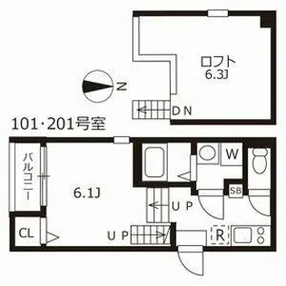 ハーモニーテラス三番町【201号室】の間取り