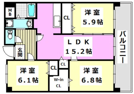 Aurora Court南摂津【102号室】の間取り