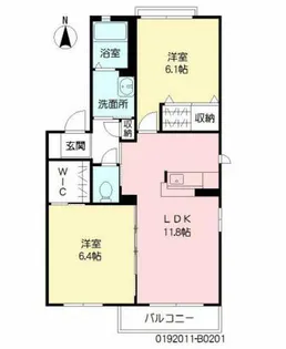 シャーメゾンHATA B棟【201号室】の間取り