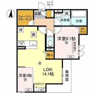 CASA MUKAINO【1階】の間取り