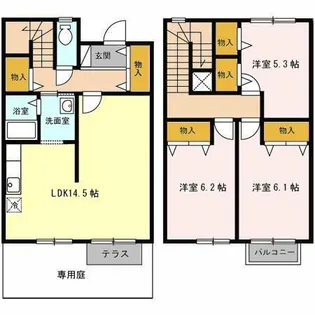 兵庫県神戸市垂水区多聞台5丁目【テラスハウス】の間取り