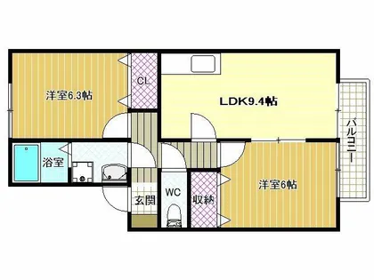 プルーニア天美 B棟【1階】の間取り