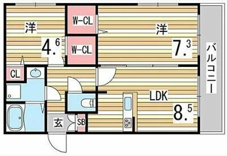 ルネスリベルタ甲南山手【403号室】の間取り