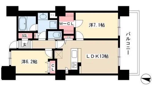 ロイヤルパークスERささしま SOUTH【15階】の間取り