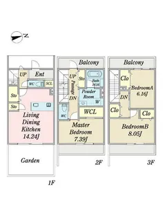 レジデンシャルジェム姪浜駅【1階】の間取り