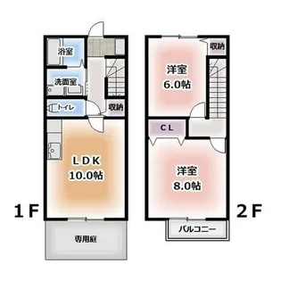 愛知県北名古屋市鹿田西赤土【テラスハウス】の間取り