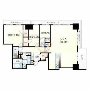 シエリアタワー大阪福島【29階】の間取り