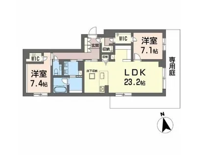 グランカルム足立【102号室】の間取り