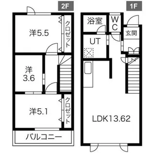 北海道札幌市東区伏古十三条3丁目【テラスハウス】の間取り