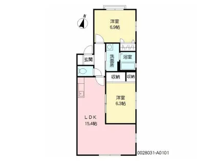 グリーンビレッジ湯川ⅡA棟【101号室】の間取り