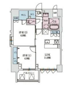スプランディッド上本町WEST【2階】の間取り