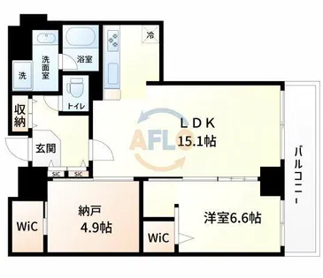 キングマンション堂島川【36階】の間取り