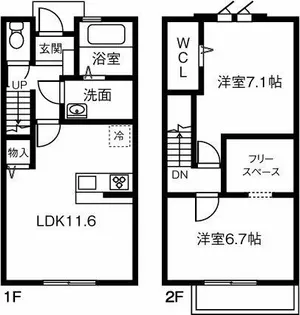 愛知県豊明市栄町西大根【テラスハウス】の間取り
