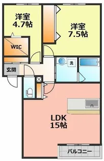レリーサ知多Ⅱ【1D号室】の間取り