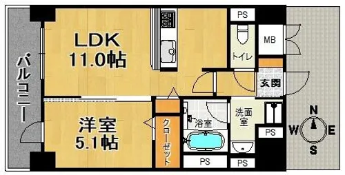 グランビスタ新神戸【4階】の間取り